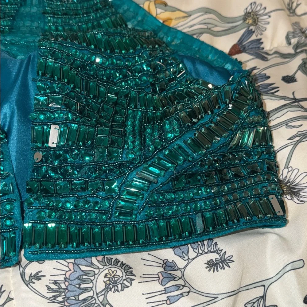 Sherri Hill 2piece teal formal dress w/ beaded top (read description for flaws!) - Picture 7 of 16